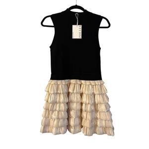 Strut & Bolt Sleeveless Mini Dress Black Knit Bodice Ruffled Black White Size M